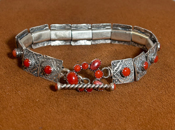 Mediterranean Coral and Sterling Silver Tennis Bracelet by Emory Wentling
