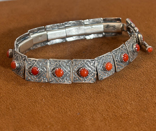 Mediterranean Coral and Sterling Silver Tennis Bracelet by Emory Wentling