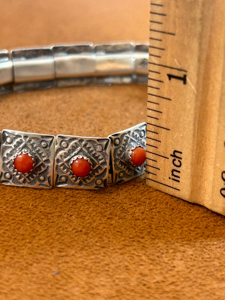 Mediterranean Coral and Sterling Silver Tennis Bracelet by Emory Wentling