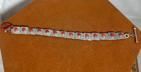 Mediterranean Coral and Sterling Silver Tennis Bracelet by Emory Wentling