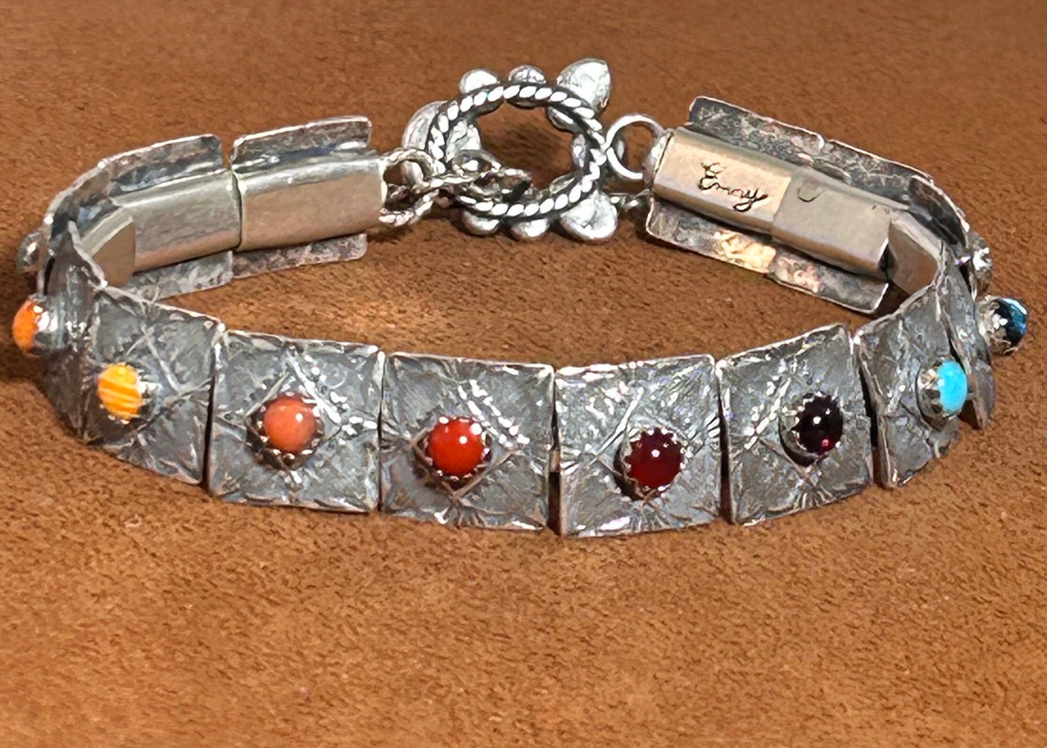 Multi Semi-Precious Stone Concho Tennis Bracelet by Emory Wentling