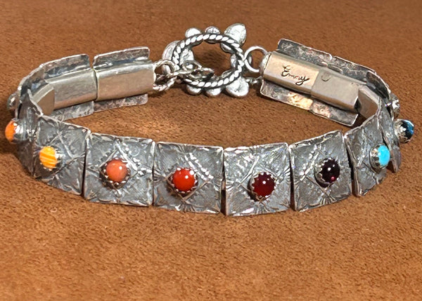 Multi Semi-Precious Stone Concho Tennis Bracelet by Emory Wentling
