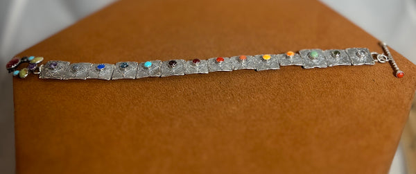 Multi Semi-Precious Stone Concho Tennis Bracelet by Emory Wentling