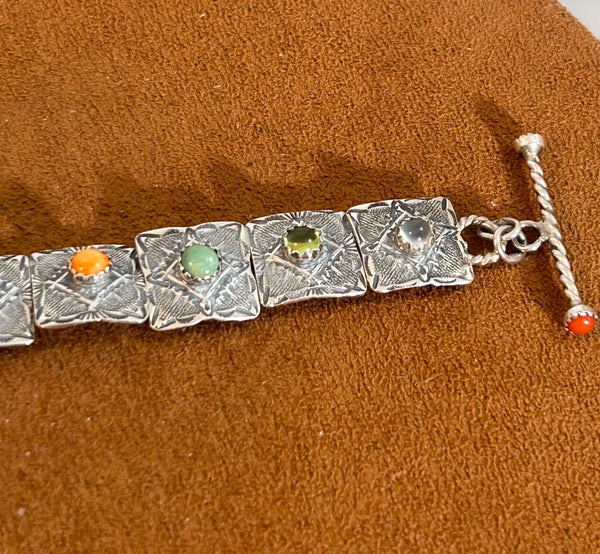 Multi Semi-Precious Stone Concho Tennis Bracelet by Emory Wentling