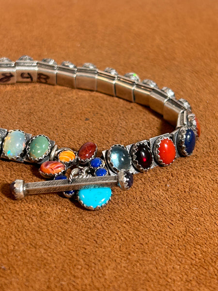 Multi Semi-Precious Oval Stone Tennis Bracelet by Emory Wentling