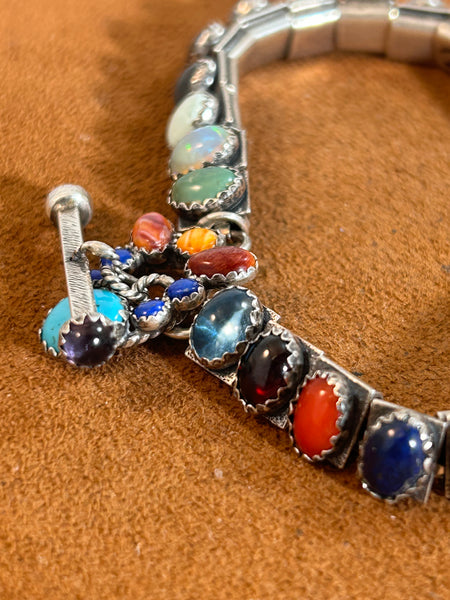 Multi Semi-Precious Oval Stone Tennis Bracelet by Emory Wentling