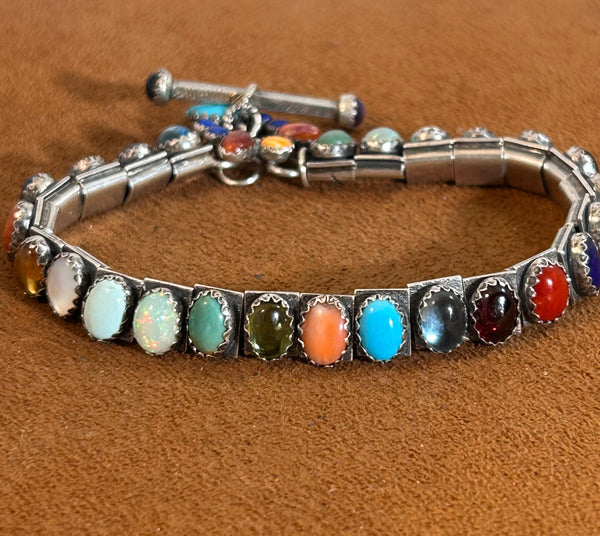 Multi Semi-Precious Oval Stone Tennis Bracelet by Emory Wentling