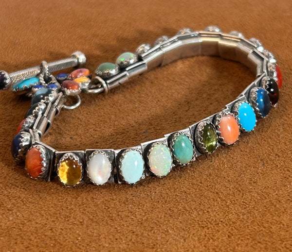 Multi Semi-Precious Oval Stone Tennis Bracelet by Emory Wentling
