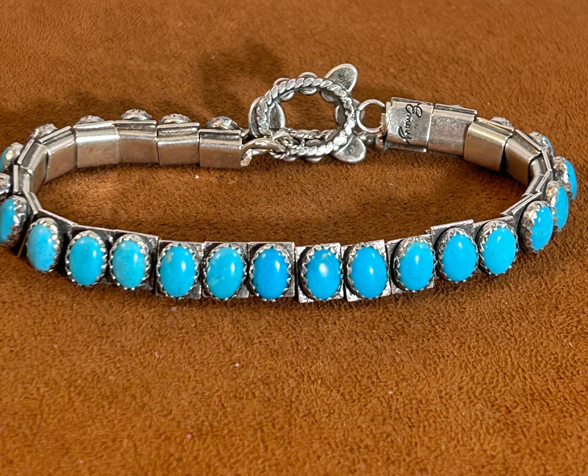 Oval Turquoise Stone Tennis Bracelet by Emory Wentling