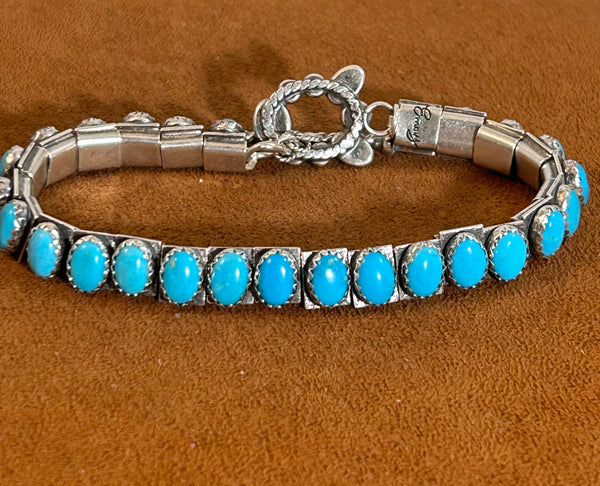 Turquoise and Sterling Silver Tennis Bracelet by Emory Wentling