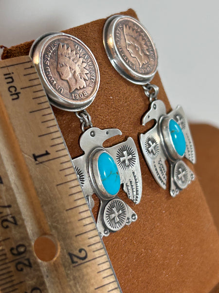 Thunderbird and Vintage Penny Earrings by Dennis Hogan