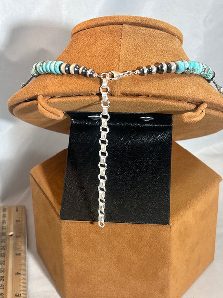 Turquoise Bead Flaming Heart Necklace by Gregory Segura