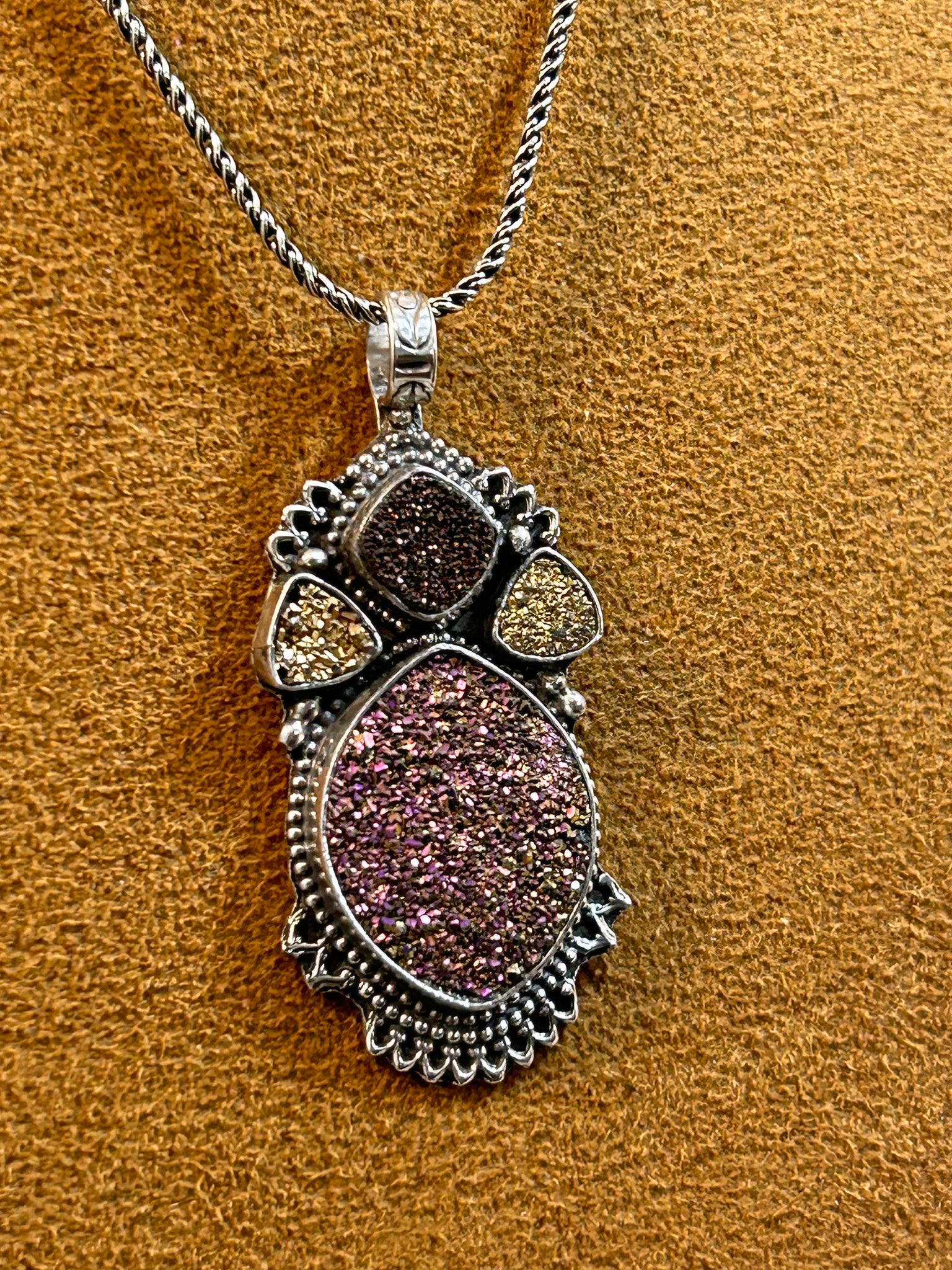 Small Druzy Angel Necklace by Aldrich Arts