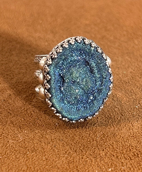Deep Blue Druzy Ring by Aldrich Arts