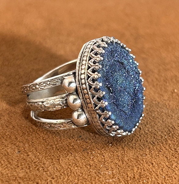 Deep Blue Druzy Ring by Aldrich Arts