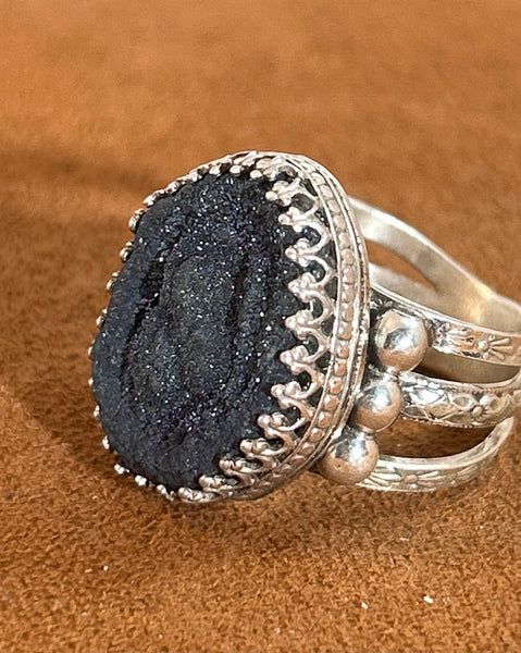 Deep Blue Druzy Ring by Aldrich Arts