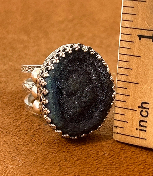 Deep Blue Druzy Ring by Aldrich Arts
