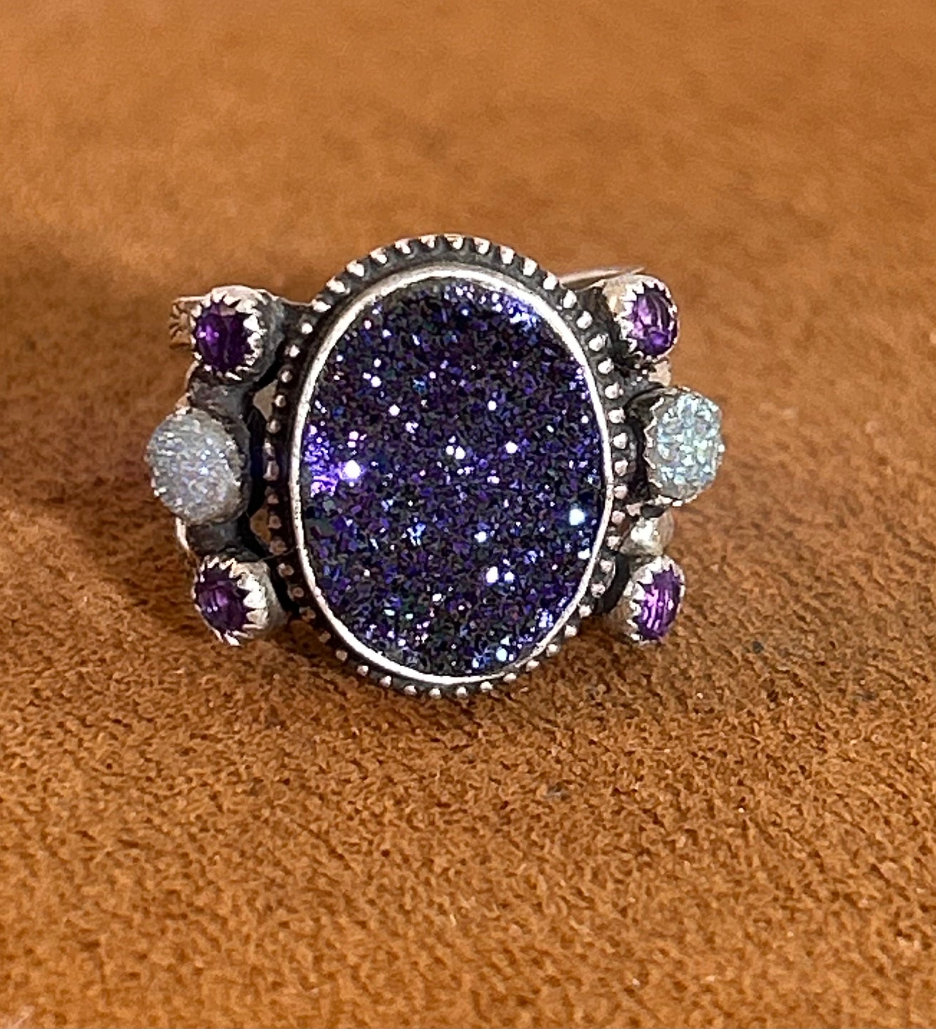 Deep Purple Oval Druzy Ring by Aldrich Arts