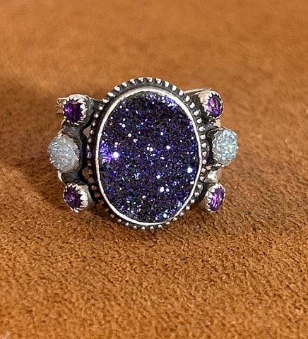 Deep Purple Oval Druzy Ring by Aldrich Arts