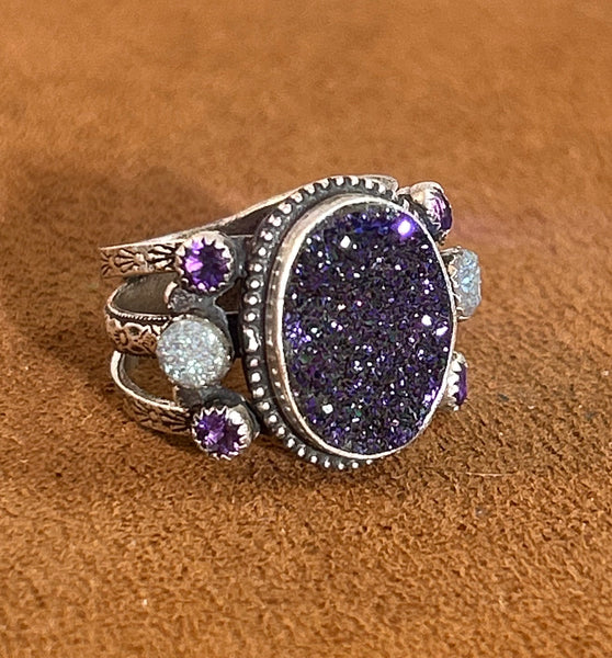 Deep Purple Oval Druzy Ring by Aldrich Arts