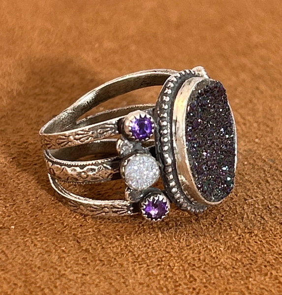 Deep Purple Oval Druzy Ring by Aldrich Arts
