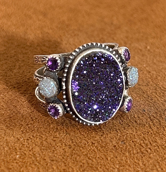 Deep Purple Oval Druzy Ring by Aldrich Arts