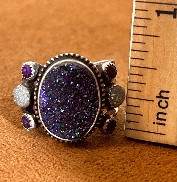 Deep Purple Oval Druzy Ring by Aldrich Arts