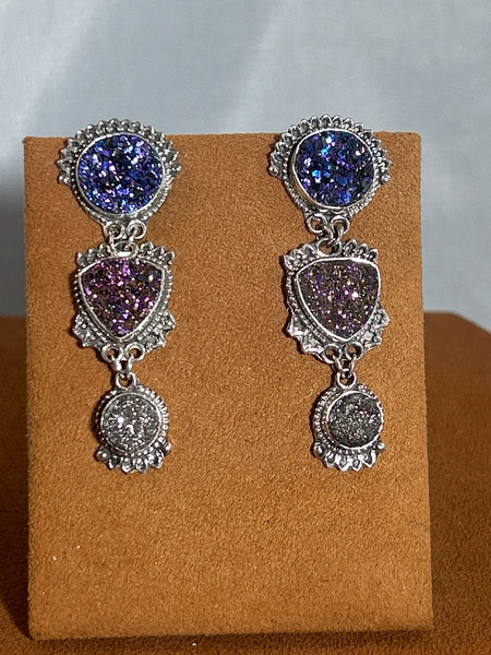 Three Tier Purple Druzy Drop Earrings by  Aldrich Arts