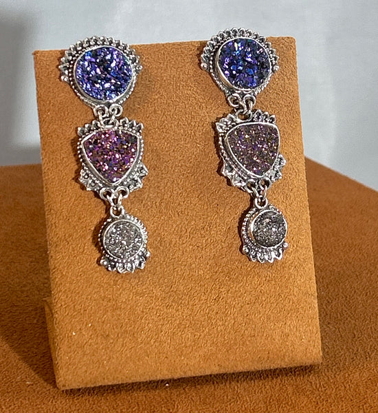 Three Tier Purple Druzy Drop Earrings by  Aldrich Arts