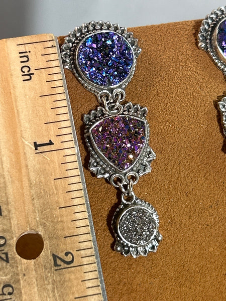 Three Tier Purple Druzy Drop Earrings by  Aldrich Arts