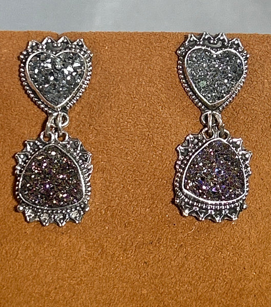 Two Tier Silver Heart Earrings by Aldrich Arts