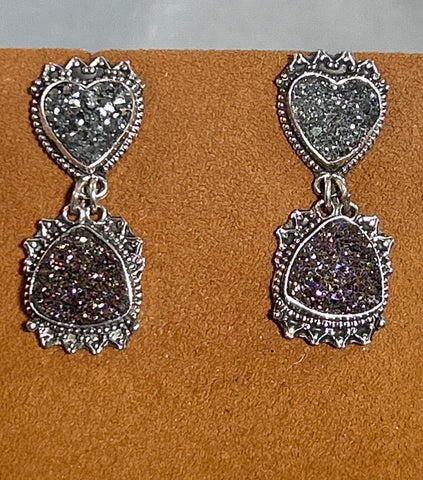 Two Tier Silver Heart Earrings by Aldrich Arts