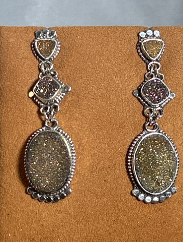 Three Tier Gold Druzy Drop Earrings by  Aldrich Arts