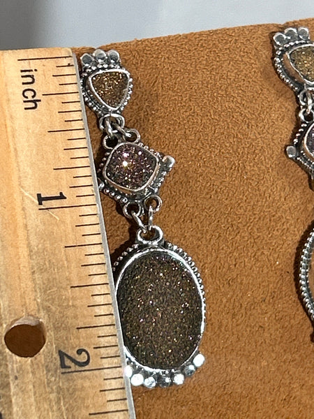 Three Tier Gold Druzy Drop Earrings by  Aldrich Arts