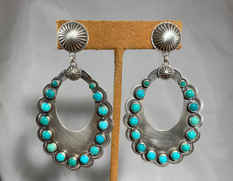 Large Oval Turquoise Hoop Earrings by Dennis Hogan