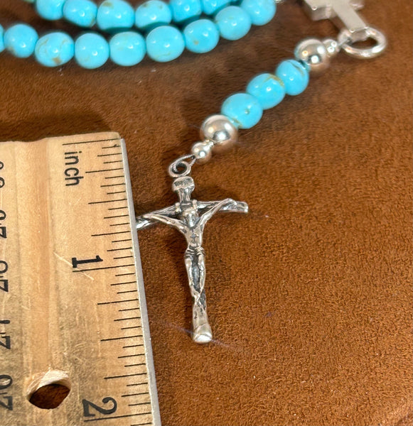 Faceted Turquoise Car Rosary Necklace by First American Traders
