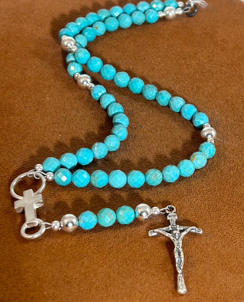 Faceted Turquoise Car Rosary Necklace by First American Traders