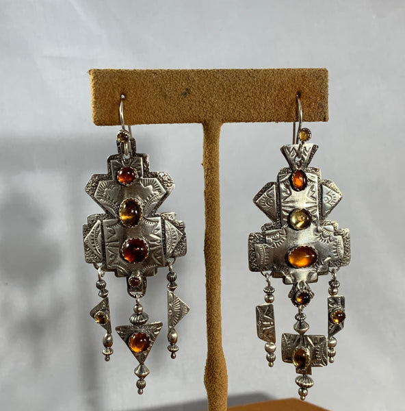 Carnelian and Amber Earrings by Teresa Archibeque