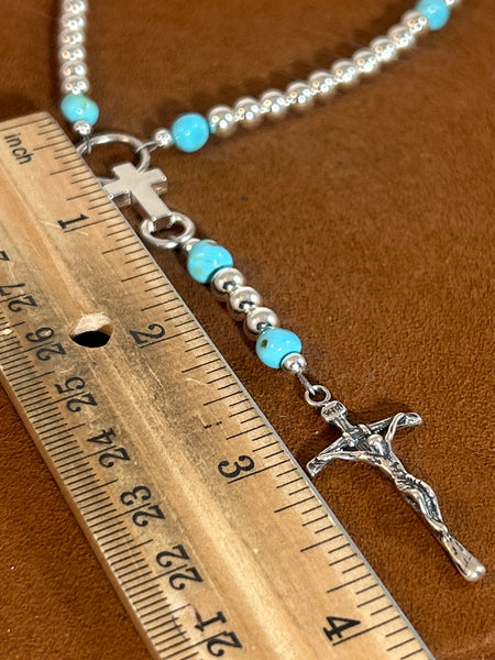Silver and Turquoise Car Rosary Necklace by First American Traders