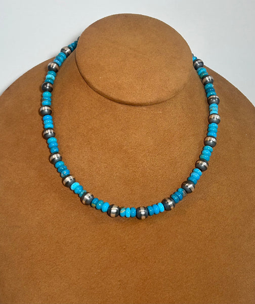 Vibrant Blue Turquoise and Silver Necklace by First American Traders