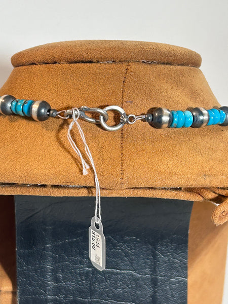 Vibrant Blue Turquoise and Silver Necklace by First American Traders