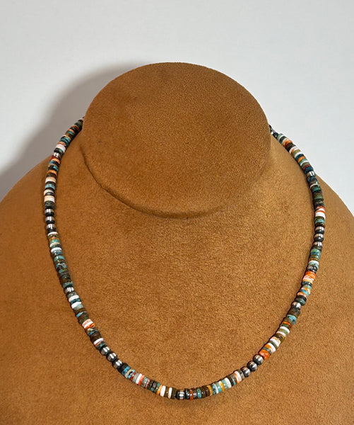 16 Inch Colorful Heishi Necklace with Silver Beads by First American Traders