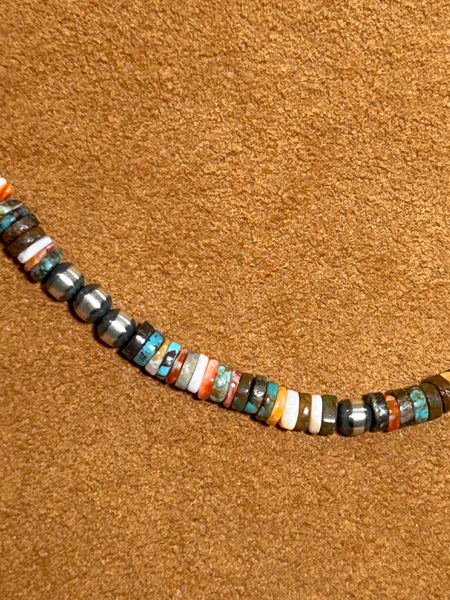 16 Inch Colorful Heishi Necklace with Silver Beads by First American Traders
