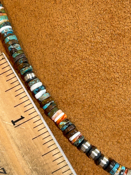 16 Inch Colorful Heishi Necklace with Silver Beads by First American Traders
