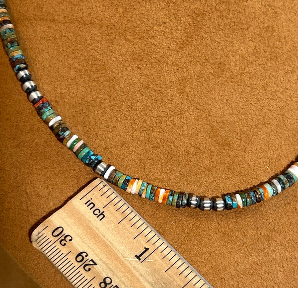18 Inch Colorful Heishi Necklace with Silver Beads by First American Traders