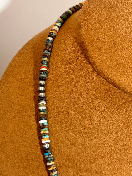 18 Inch Colorful Heishi Necklace with Silver Beads by First American Traders