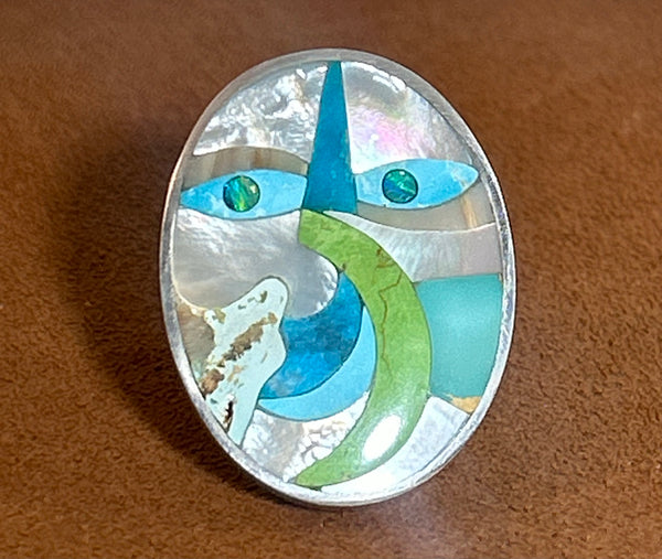 Inlay Face Ring by John Hull and Gloria Sawin