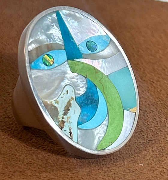 Inlay Face Ring by John Hull and Gloria Sawin