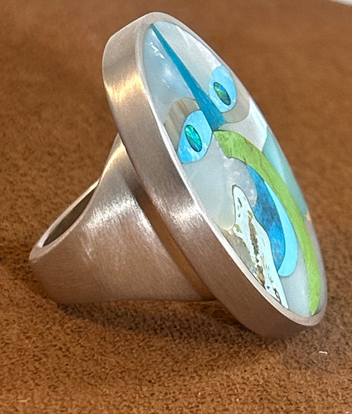 Inlay Face Ring by John Hull and Gloria Sawin