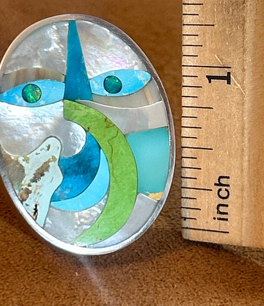 Inlay Face Ring by John Hull and Gloria Sawin